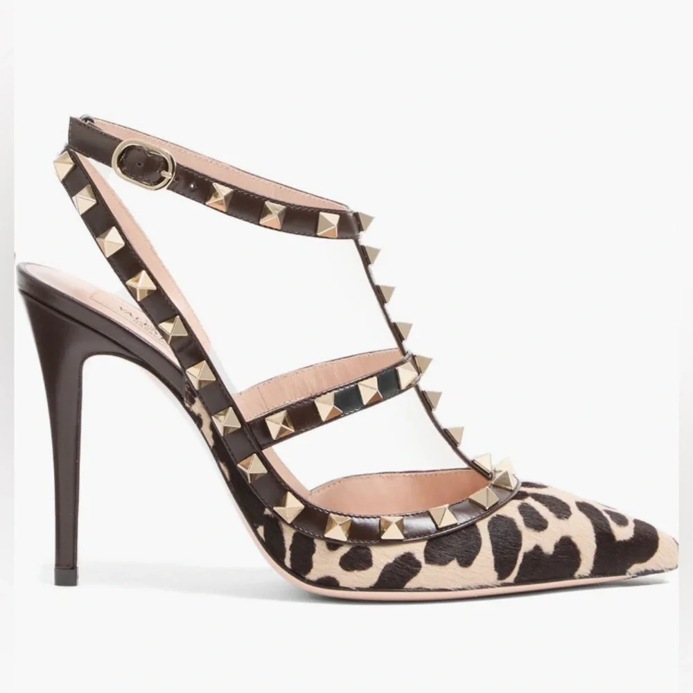 NIB $1300 Valentino Garavani Rockstud Genuine Calf Hair T-Strap Pump - 37.5! - Picture 4 of 7